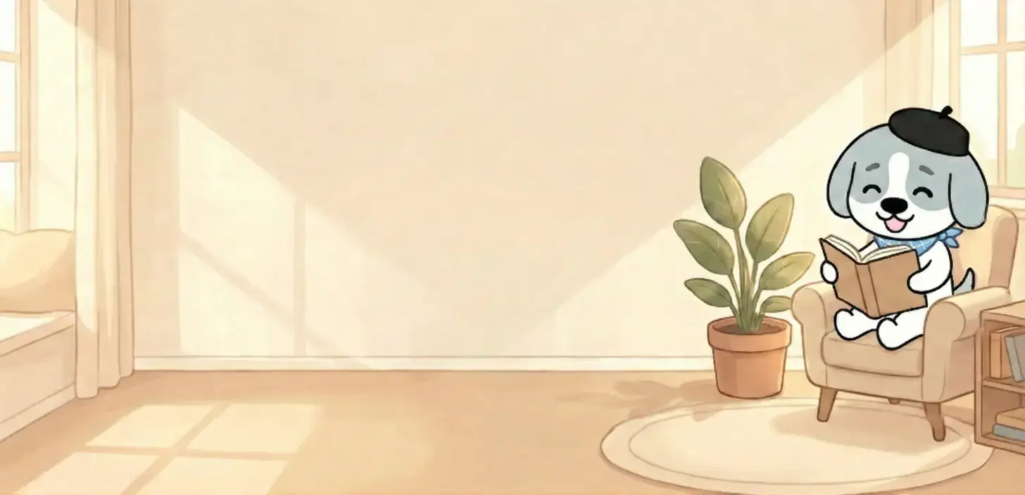 Calm cozy room with Timily mascot reading a book - positive reinforcement screen time app for kids and families